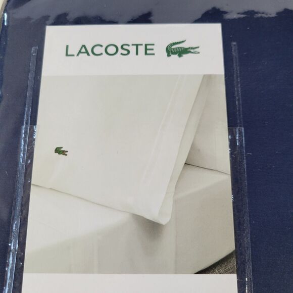 Lacoste Navy Blue 4pc CALIFORNIA KING Sheets Set 100% Cotton Crocodile Logo CAL - Picture 9 of 14